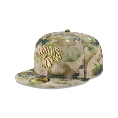 Brown New York Knicks Hat - New Era NBA Abstract Camo 59FIFTY Fitted Caps USA0267519